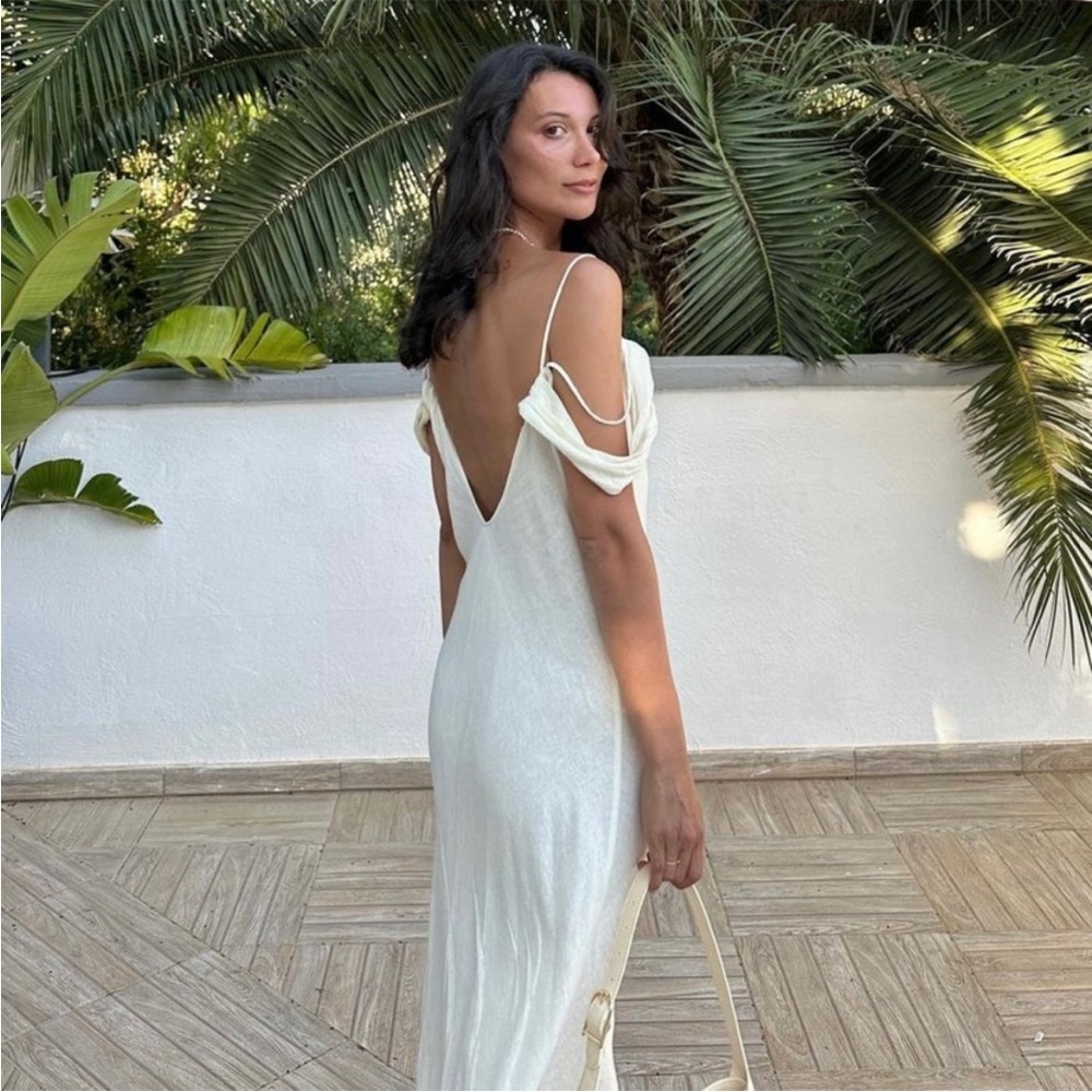 Zara linen blend long dress white - Picture 9 of 11